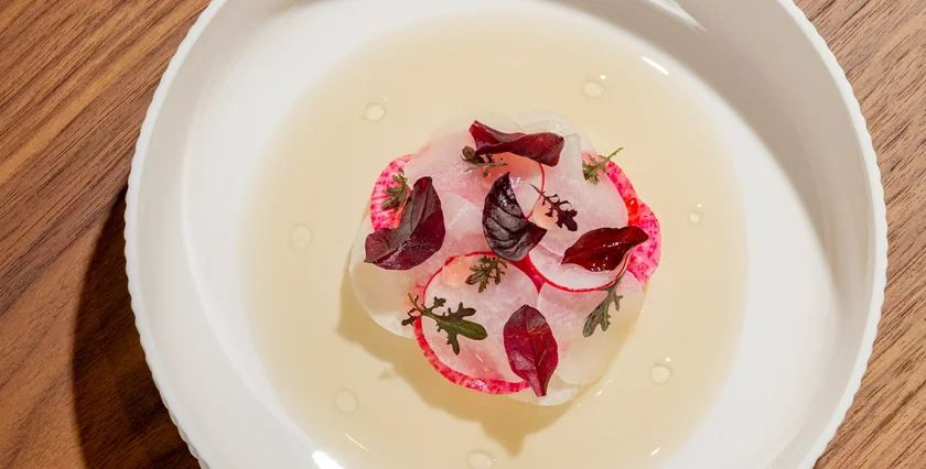 Zlatá Praha restaurant at Fairmont Golden Prague, Spring Radish and Leaves, Spicy Cream, Thyme Vinaigrette FAIRMONT hotel Zlatá Praha 20-06-2025 Spring Radish and Leaves, Spicy Cream, Thyme Vinaigrette