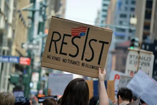 Illustrative image of protest in New York, April 2025. Shutterstock by Christopher Penler