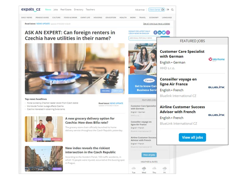 Jobs Feature on Homepage & Articles